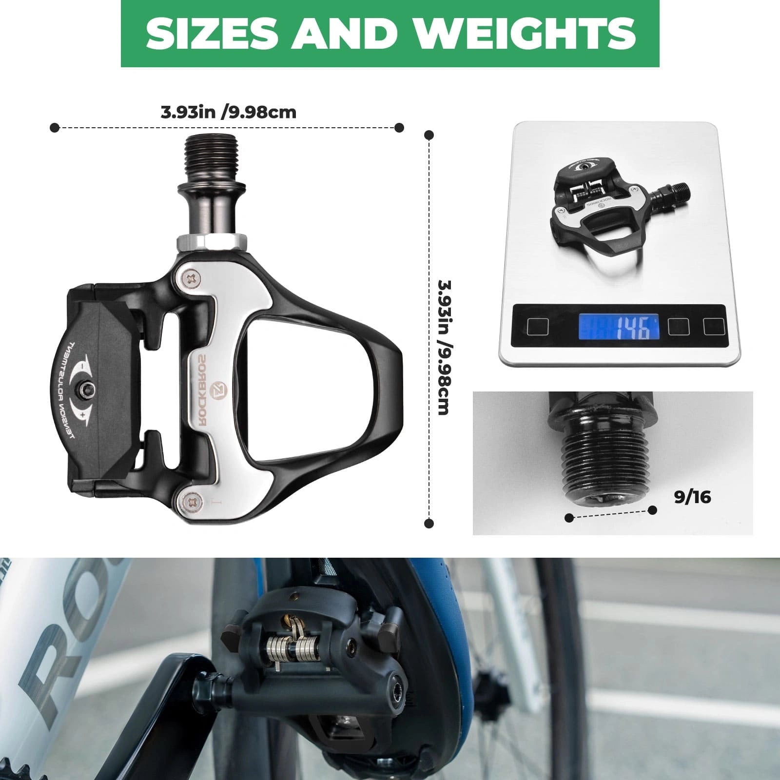 ROCKBROS Look System Road Bike Clipless Pedals with Wide Platform, Adjustable Tension, and Aluminum Alloy Body