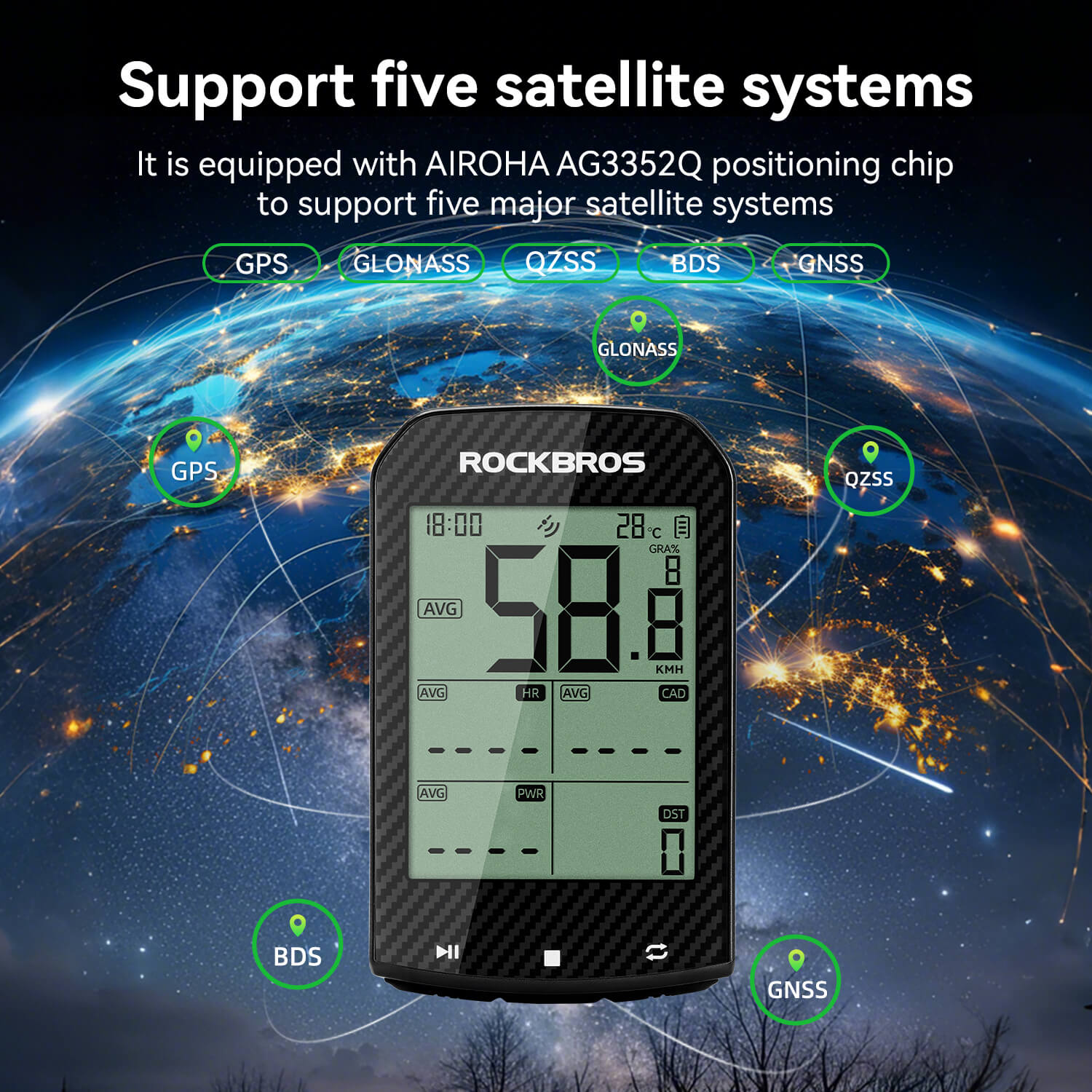 ROCKBROS M1 Pro smart bike computer with 5-star GPS positioning and accurate ride tracking