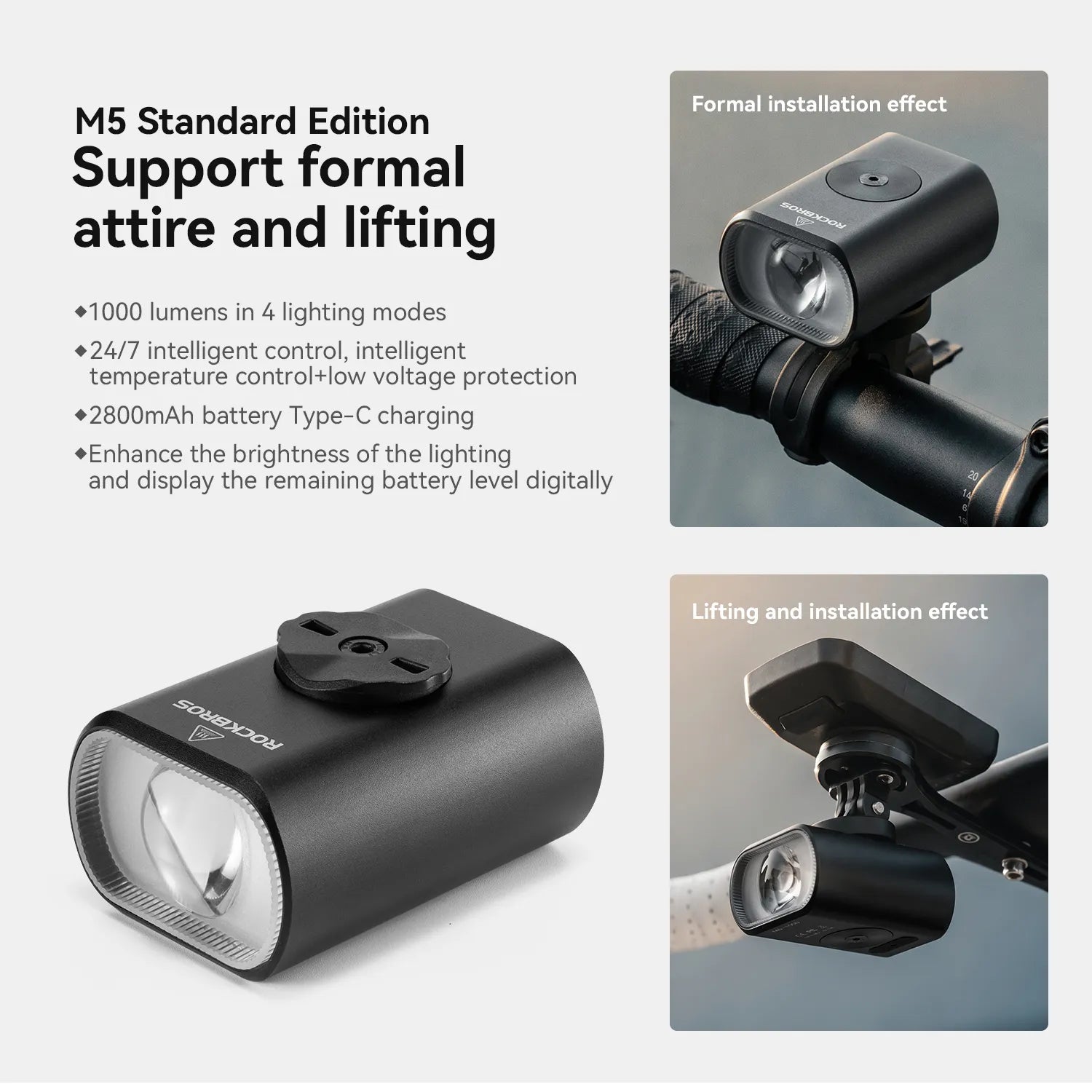 ROCKBROS M5 Bike Front Light with Dual Mounting Options