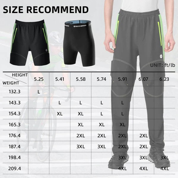 ROCKBROS men’s 3-in-1 convertible cycling pants with detachable shorts and padded liner for biking