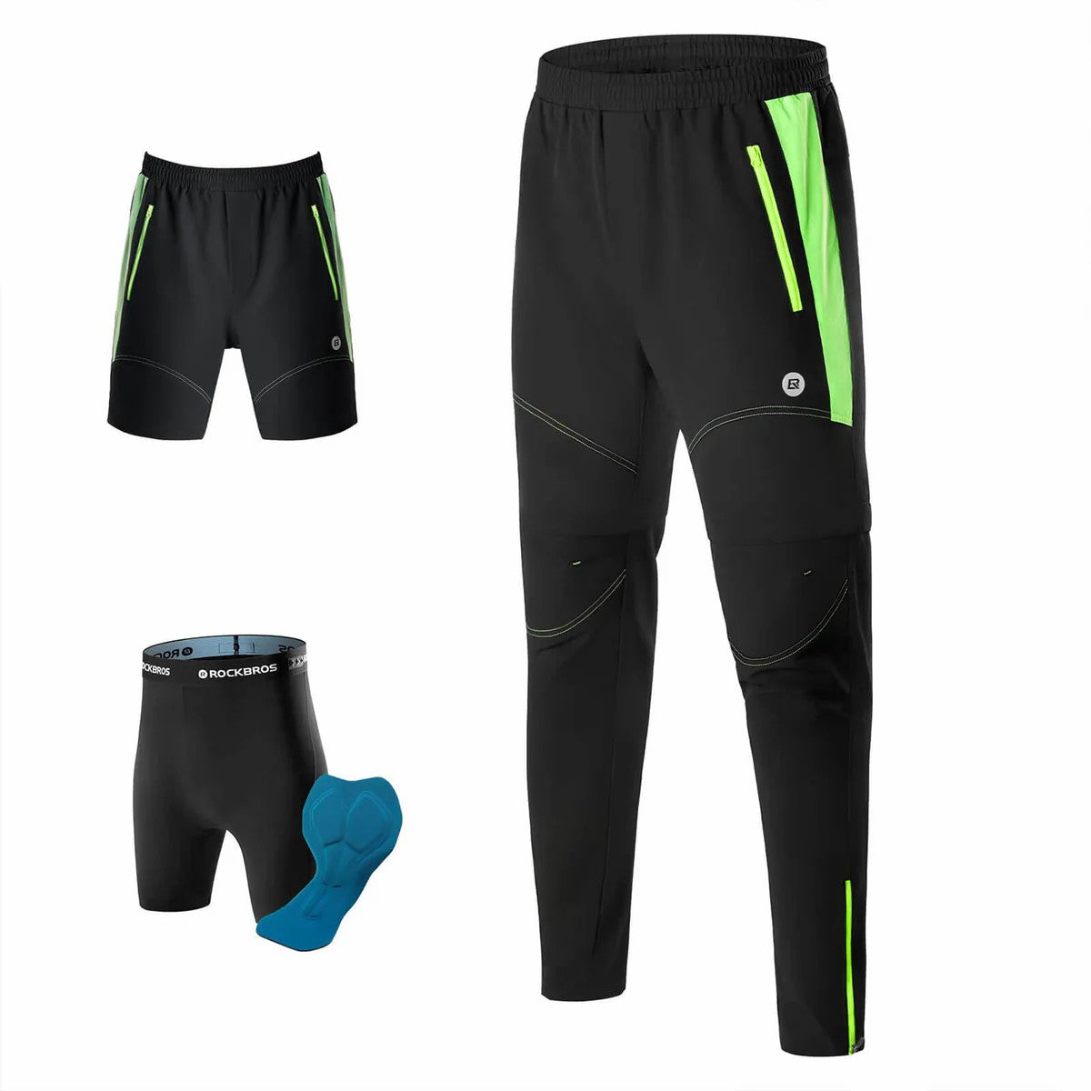 ROCKBROS men’s 3-in-1 convertible cycling pants with detachable shorts and padded liner for biking