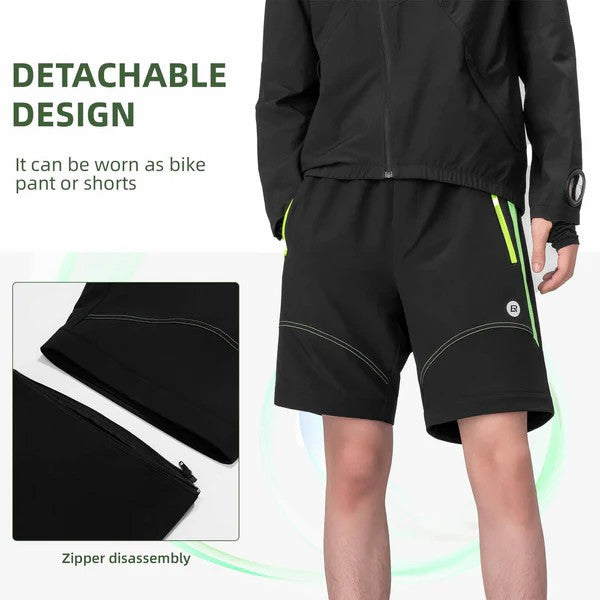 ROCKBROS men’s 3-in-1 convertible cycling pants with detachable shorts and padded liner for biking