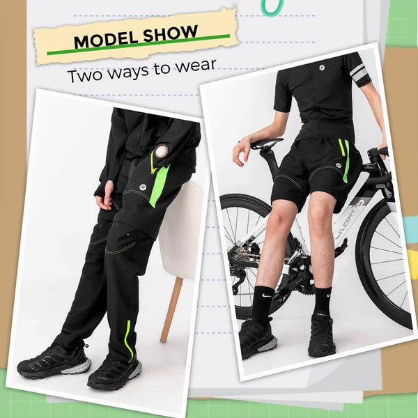 ROCKBROS men’s 3-in-1 convertible cycling pants with detachable shorts and padded liner for biking