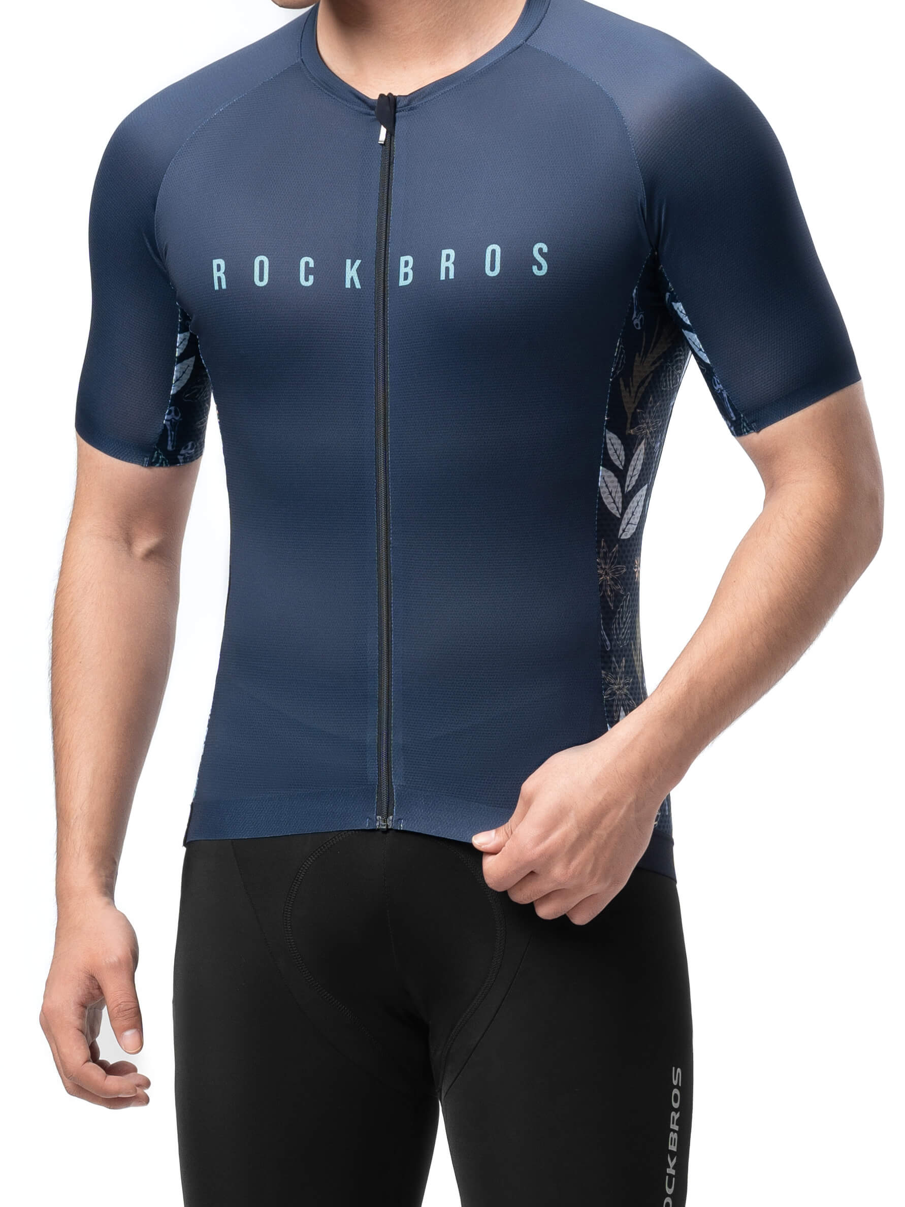ROCKBROS Men's Birds & Flowers Short-Sleeve Cycling Jersey – Lightweight, Breathable, Moisture-Wicking Summer Bike Shirt
#Color_Blue