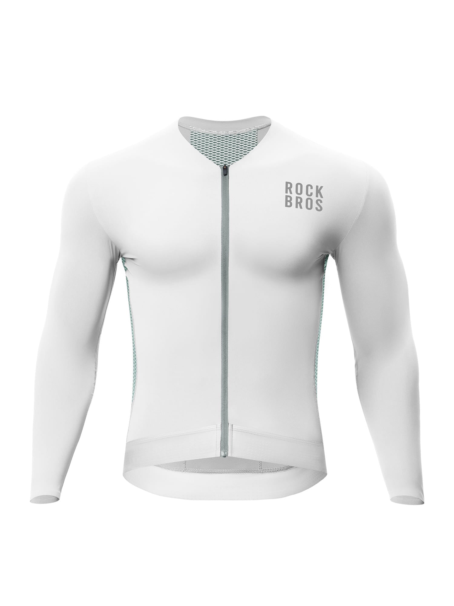 ROCKBROS men's colorblock long sleeve cycling jersey with breathable fabric and reflective details
#Color_White