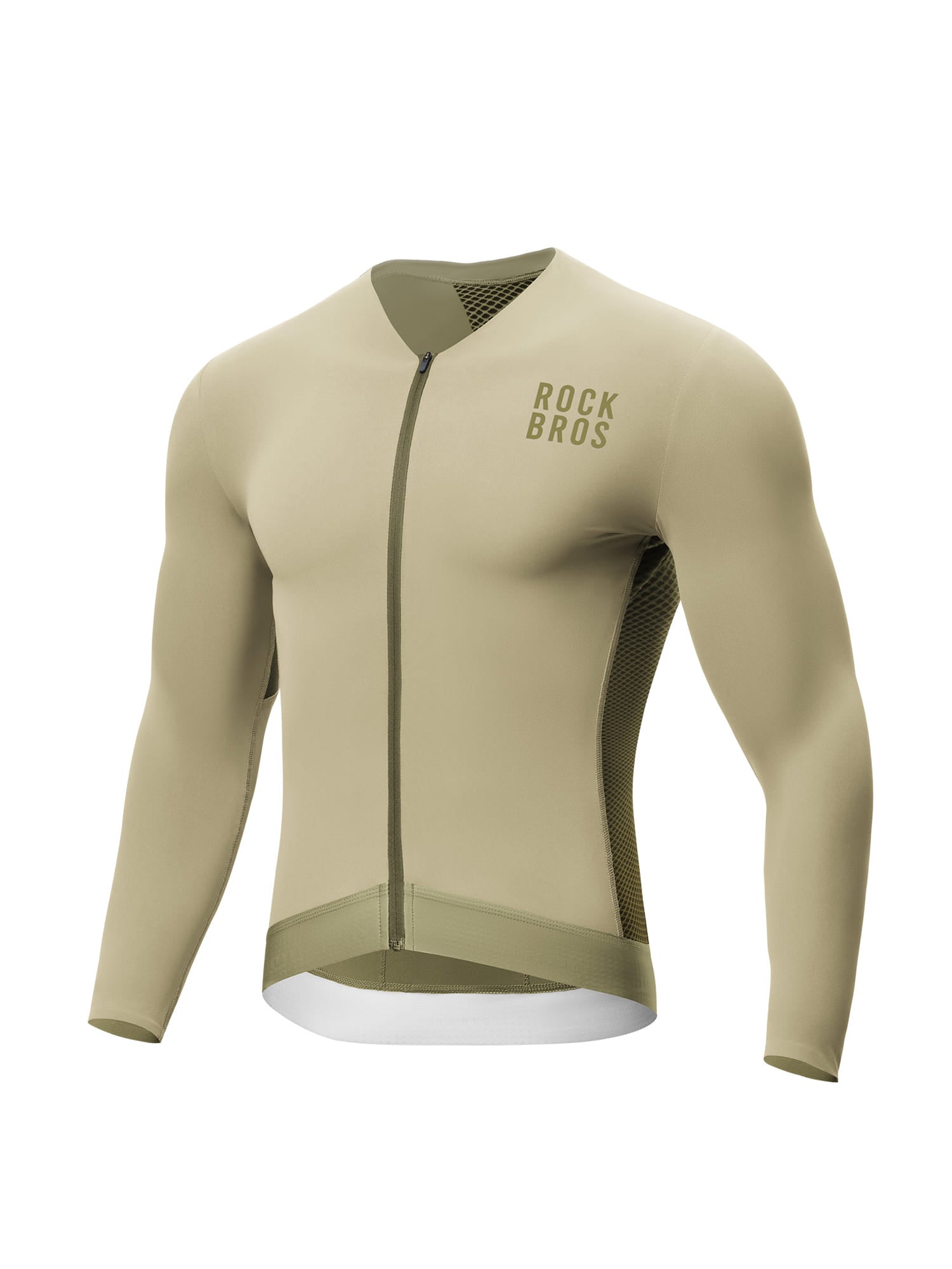 ROCKBROS men's colorblock long sleeve cycling jersey with breathable fabric and reflective details
#Color_Brown