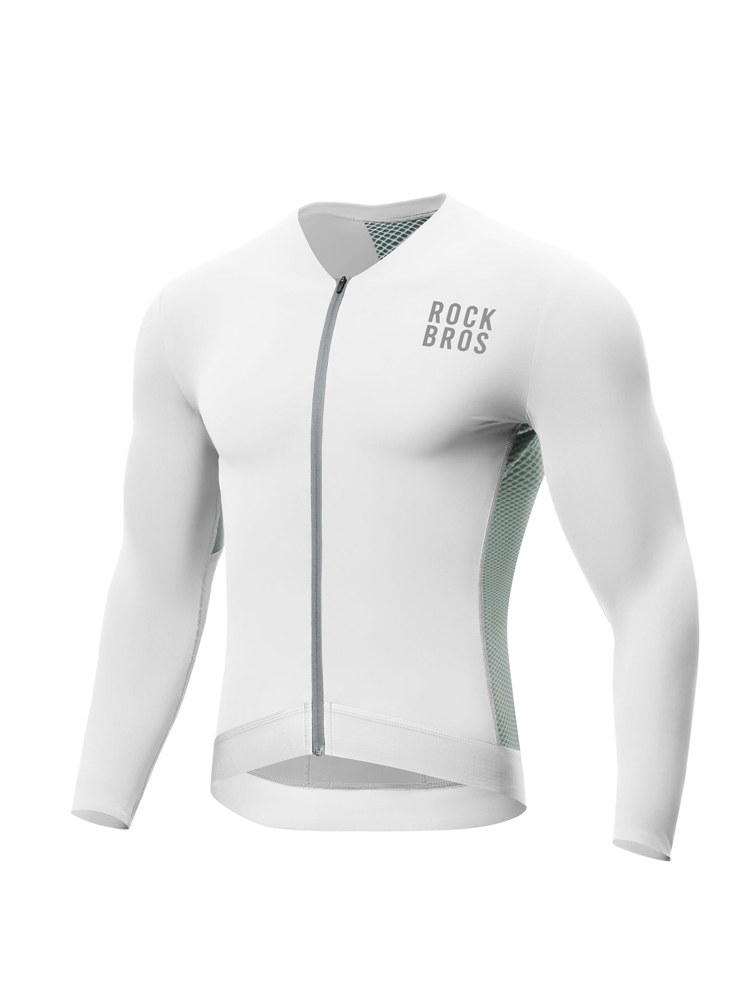 ROCKBROS men's colorblock long sleeve cycling jersey with breathable fabric and reflective details
#Color_White