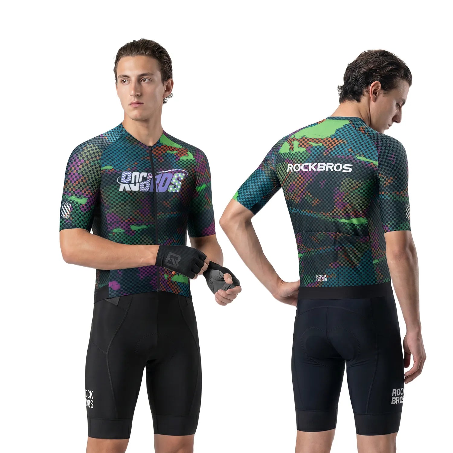 ROCKBROS men's lightweight and breathable short sleeve cycling jersey with moisture-wicking fabric and race-fit design