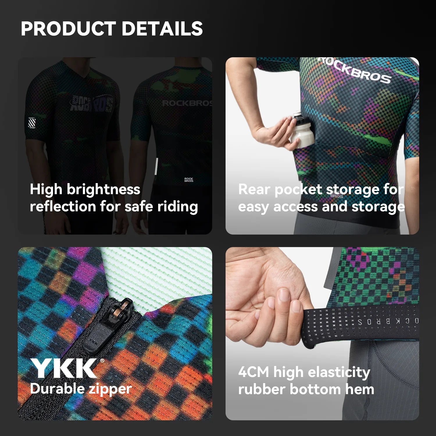 ROCKBROS men's lightweight and breathable short sleeve cycling jersey with moisture-wicking fabric and race-fit design