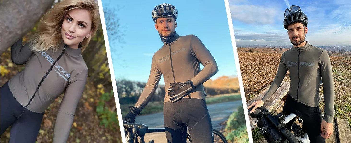 ROCKBROS Men's Long-Sleeve Thermal Cycling Jersey for cold weather with fleece lining and reflective accents