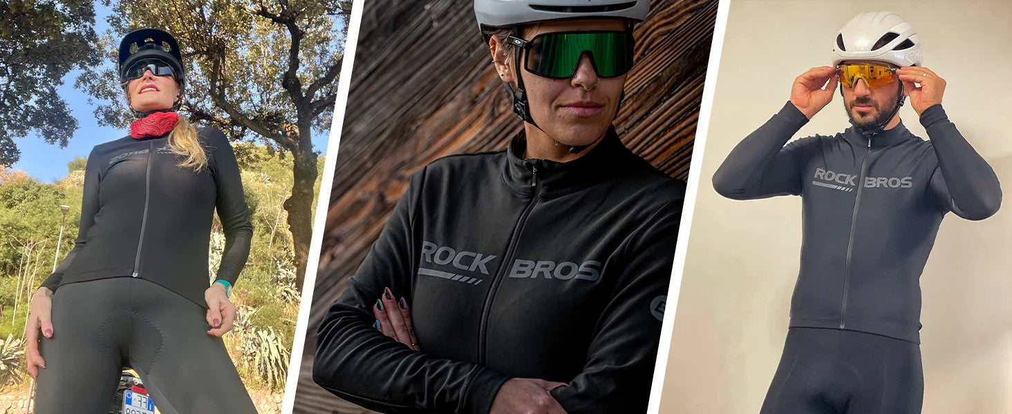 ROCKBROS Men's Long-Sleeve Thermal Cycling Jersey for cold weather with fleece lining and reflective accents