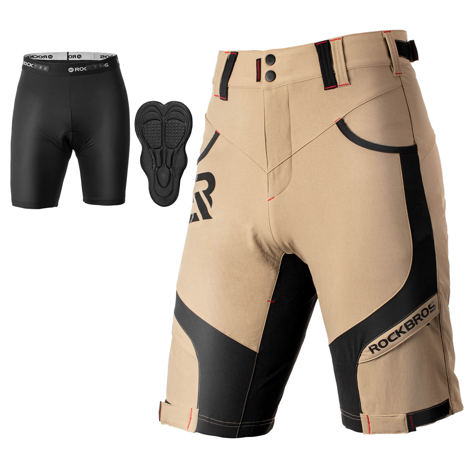 ROCKBROS men's MTB shorts with detachable 4D padded liner
#Color_Apricot Black