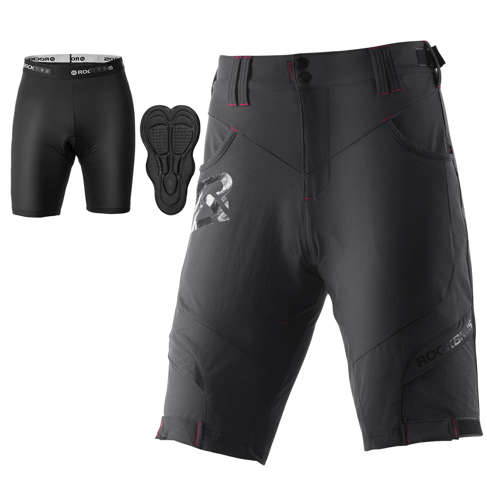 ROCKBROS men's MTB shorts with detachable 4D padded liner
#Color_Black