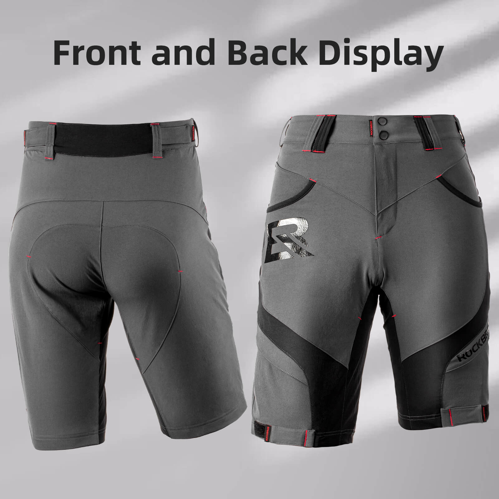 ROCKBROS men's MTB shorts with detachable 4D padded liner
#Color_Grayish Black
