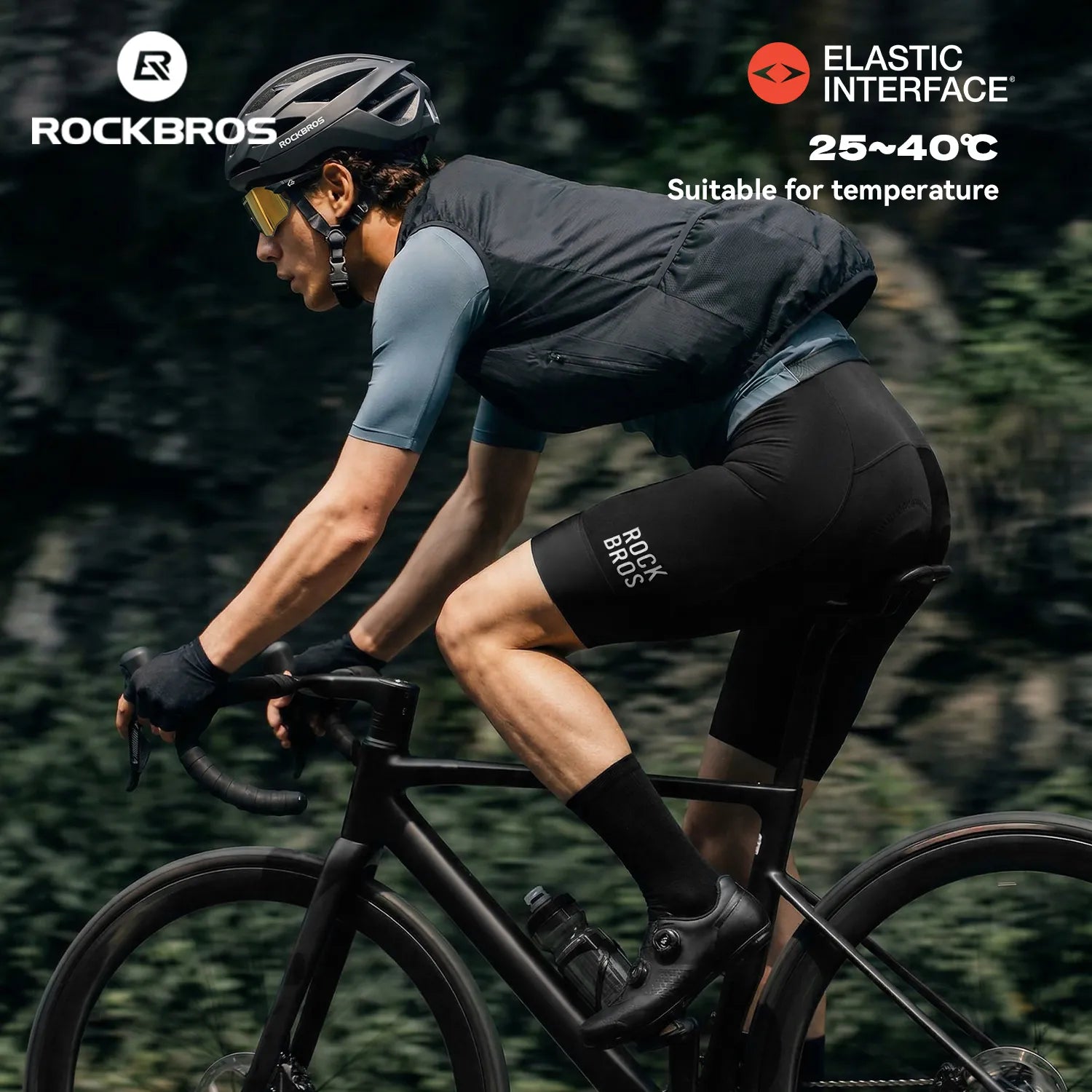 ROCKBROS Men's QINGLAN summer cycling bib shorts with Elastic Interface® Italian chamois and breathable race-fit design