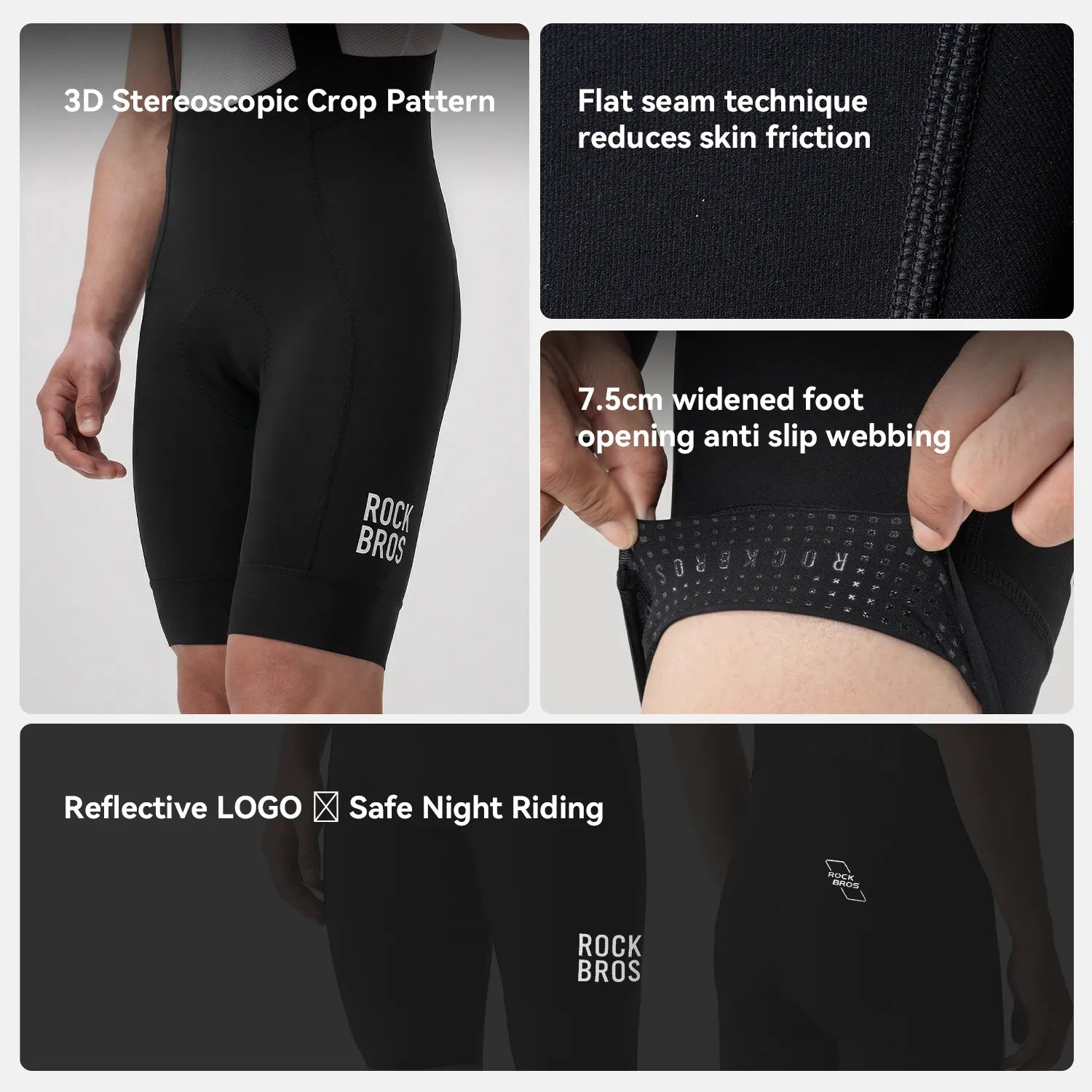 ROCKBROS Men's QINGLAN summer cycling bib shorts with Elastic Interface® Italian chamois and breathable race-fit design