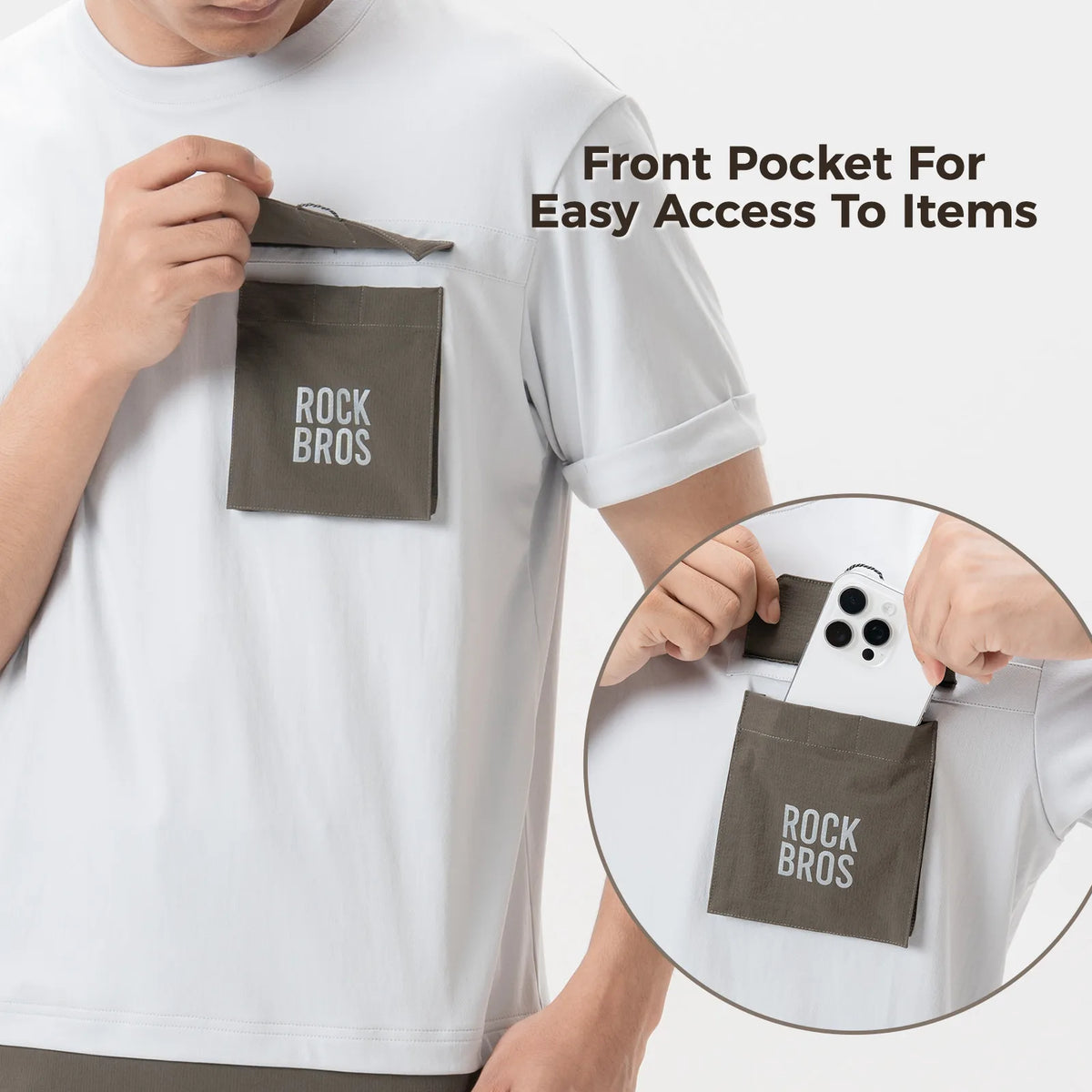 ROCKBROS men's quick-dry casual cycling T-shirt with a breathable lightweight design and front pocket
