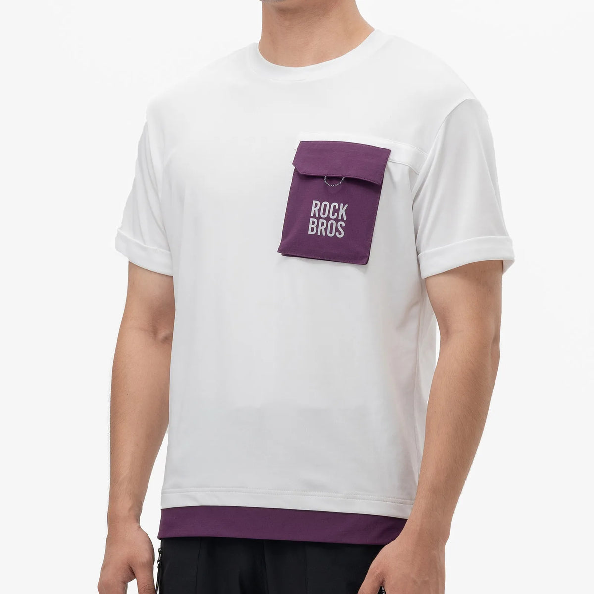 ROCKBROS men's quick-dry casual cycling T-shirt with a breathable lightweight design and front pocket
#Color_White