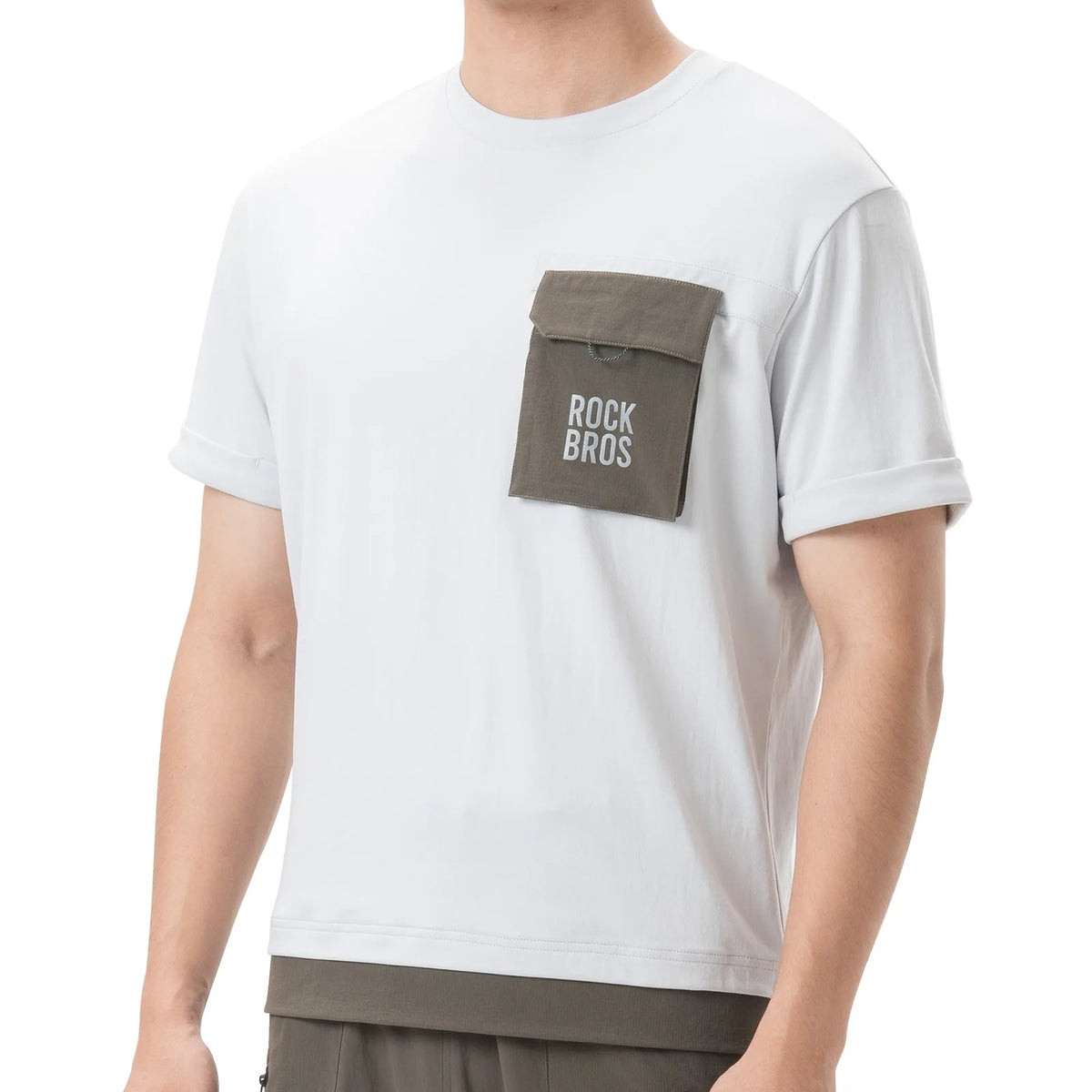 ROCKBROS men's quick-dry casual cycling T-shirt with a breathable lightweight design and front pocket
#Color_Gray