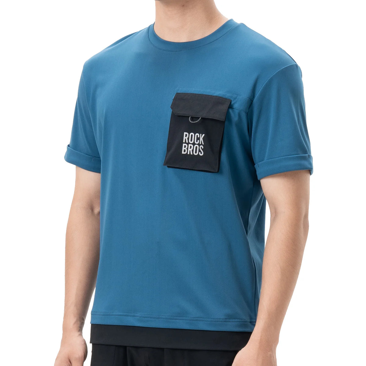 ROCKBROS men's quick-dry casual cycling T-shirt with a breathable lightweight design and front pocket
#Color_Blue