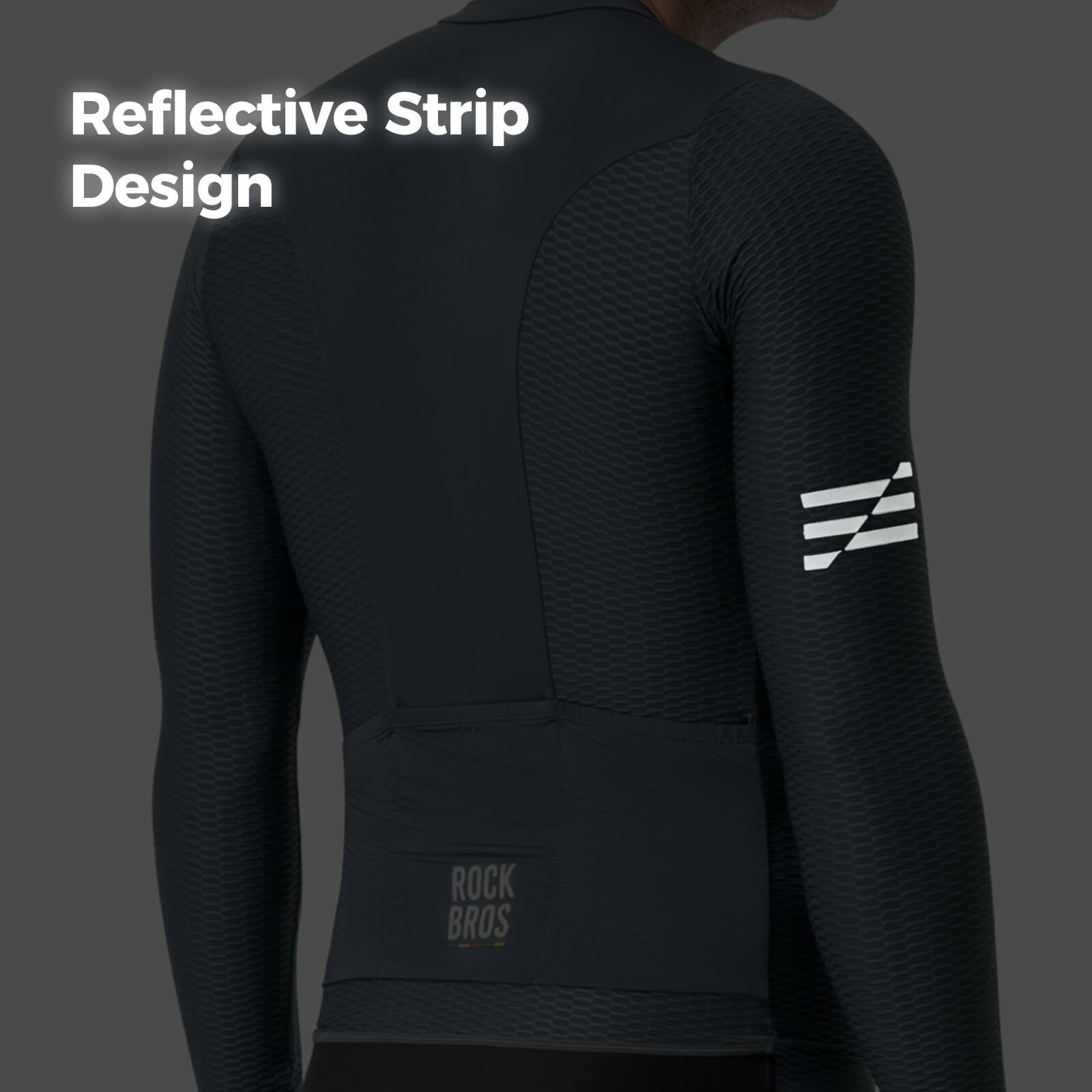 Close-up detail of ROCKBROS ROAD-TO-SKY men's long-sleeve cycling jersey
