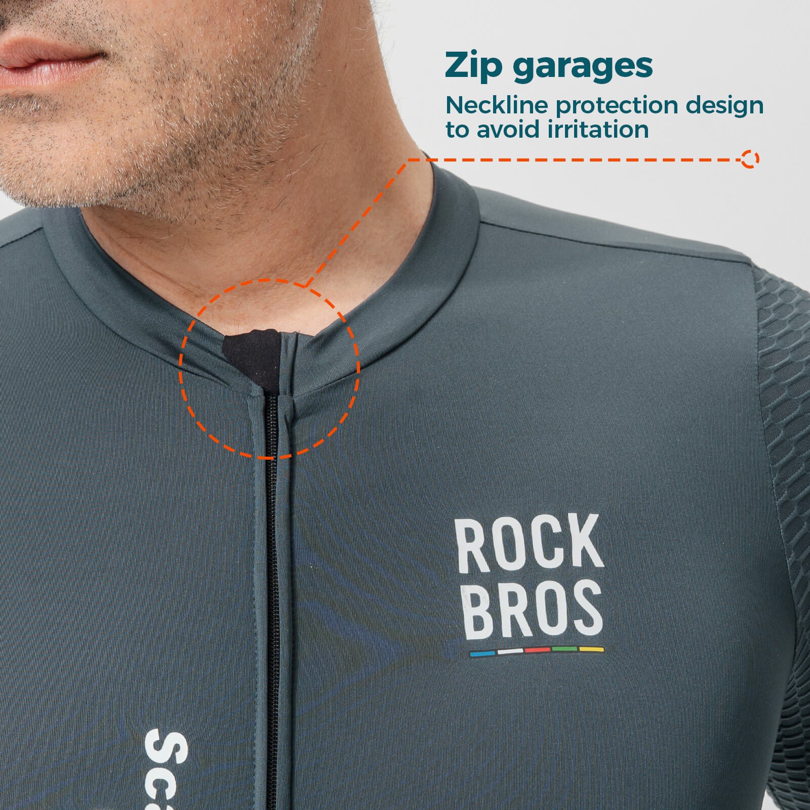 Close-up detail of ROCKBROS ROAD-TO-SKY men's long-sleeve cycling jersey