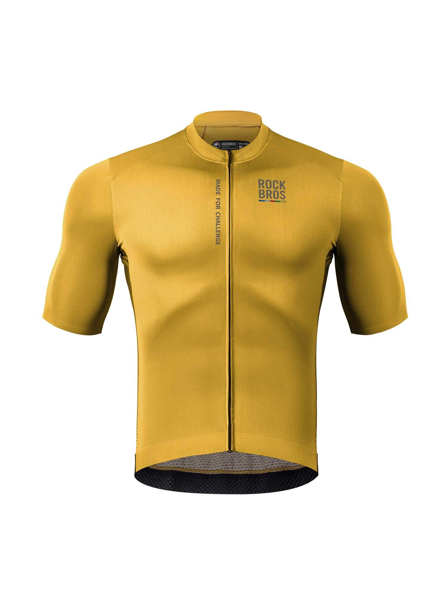 ROCKBROS Men's ROAD-TO-SKY short-sleeve cycling jersey in aerodynamic fit with breathable, moisture-wicking fabric
#Color_Yellow Brown