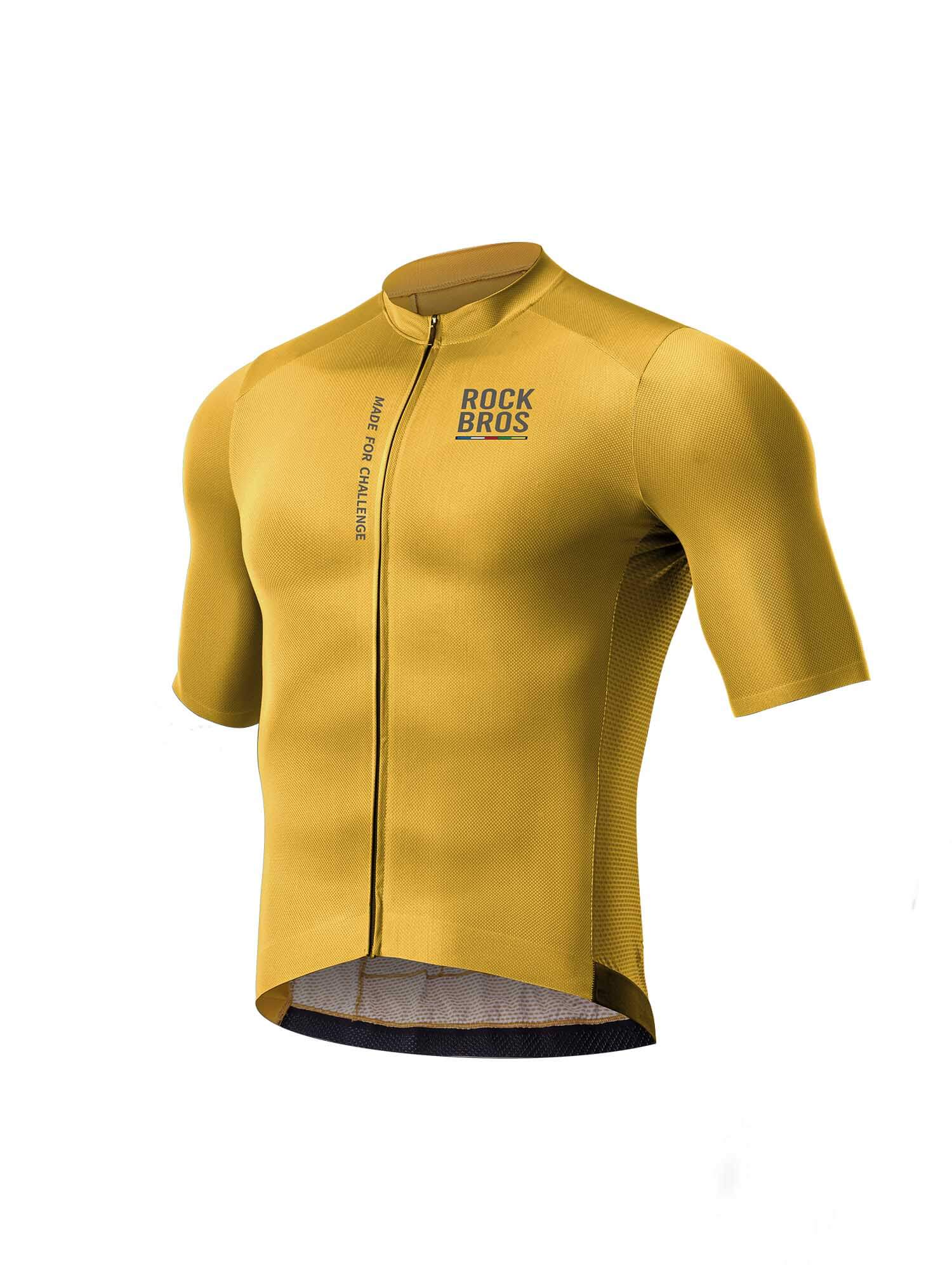 ROCKBROS Men's ROAD-TO-SKY short-sleeve cycling jersey in aerodynamic fit with breathable, moisture-wicking fabric
#Color_Yellow Brown