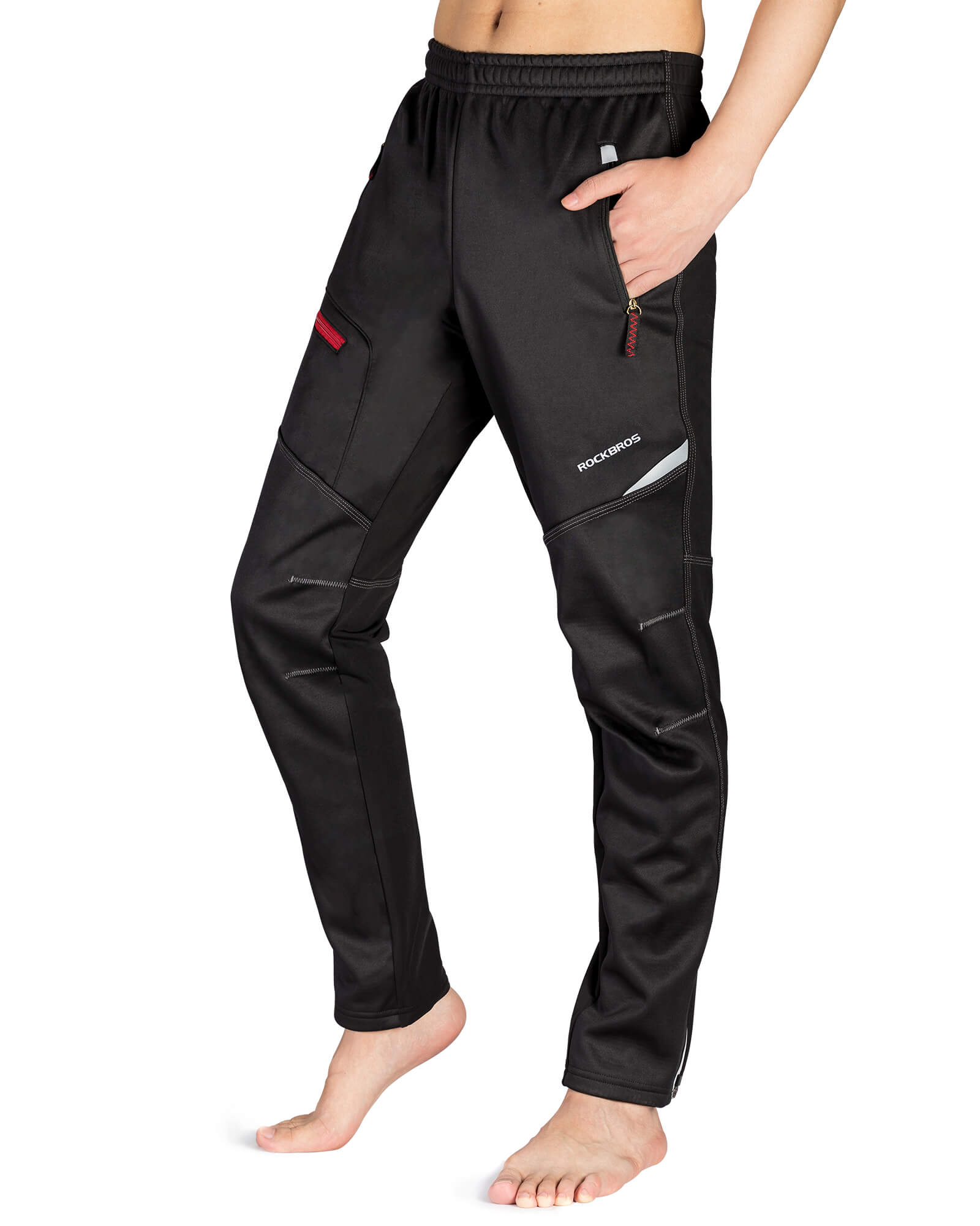 ROCKBROS men's thermal fleece windproof cycling pants for cold-weather rides