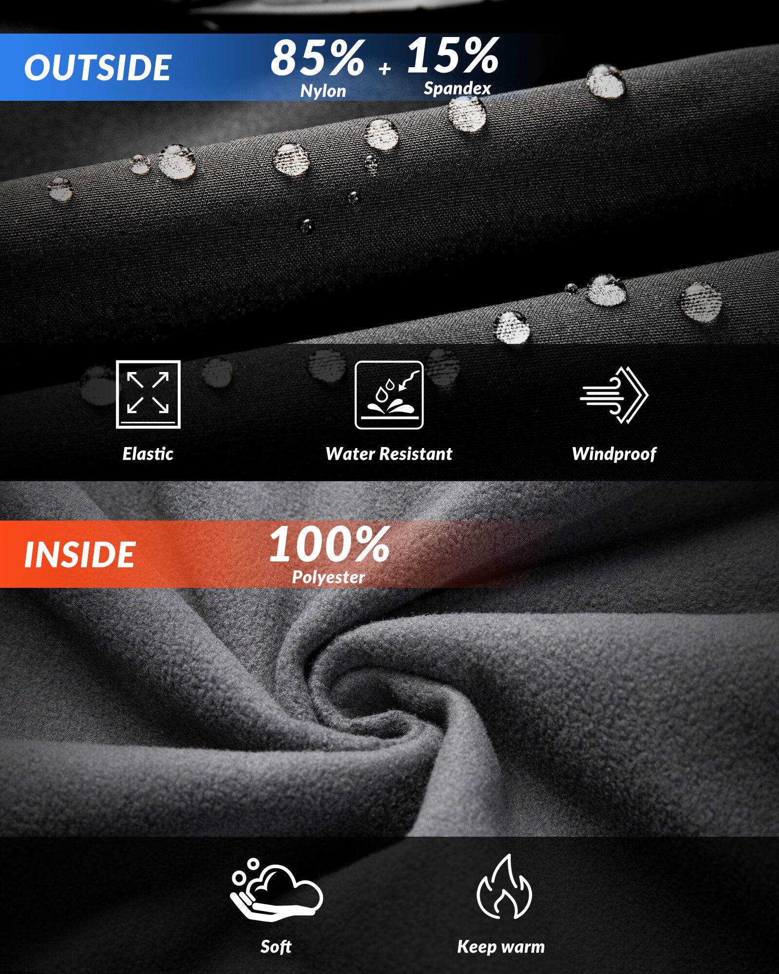 ROCKBROS men's thermal fleece windproof cycling pants for cold-weather rides