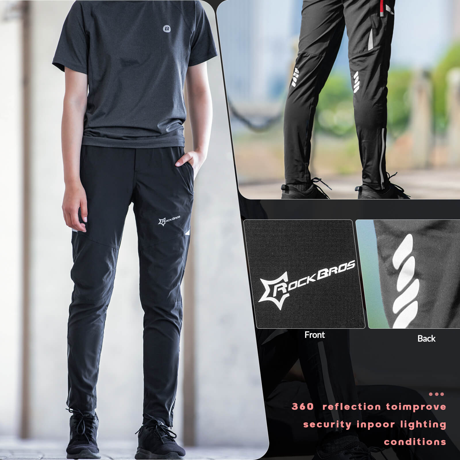 Men’s windproof and breathable cycling pants with stretch and zip pocket