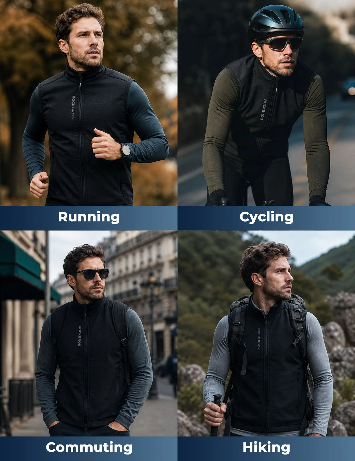 ROCKBROS men's windproof fleece cycling vest with reflective details