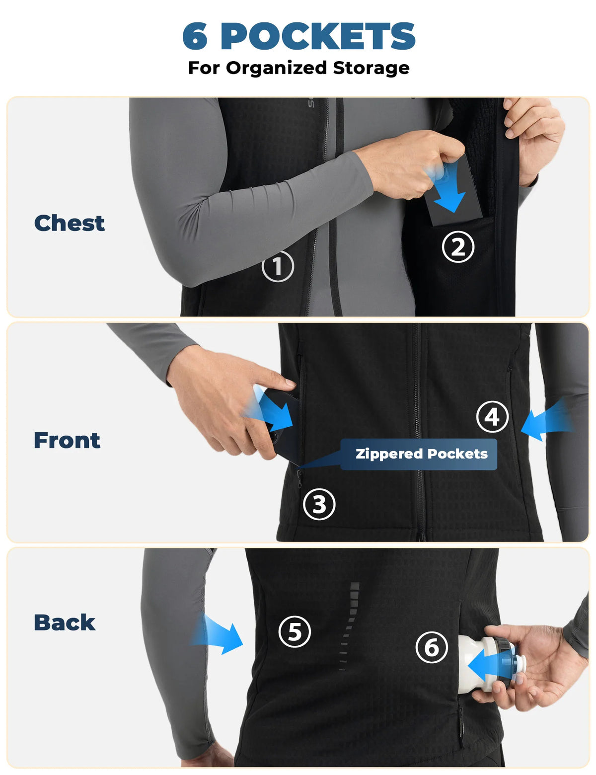 ROCKBROS men's windproof fleece cycling vest with reflective details