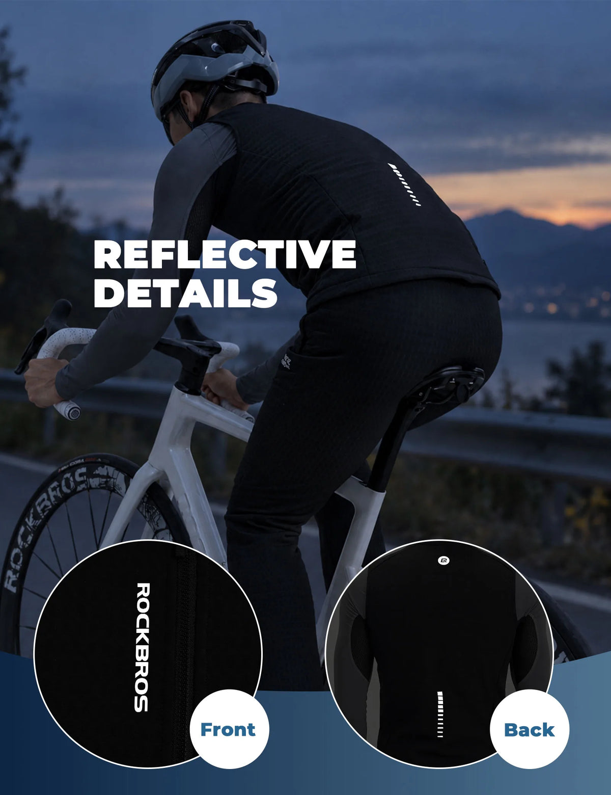 ROCKBROS men's windproof fleece cycling vest with reflective details