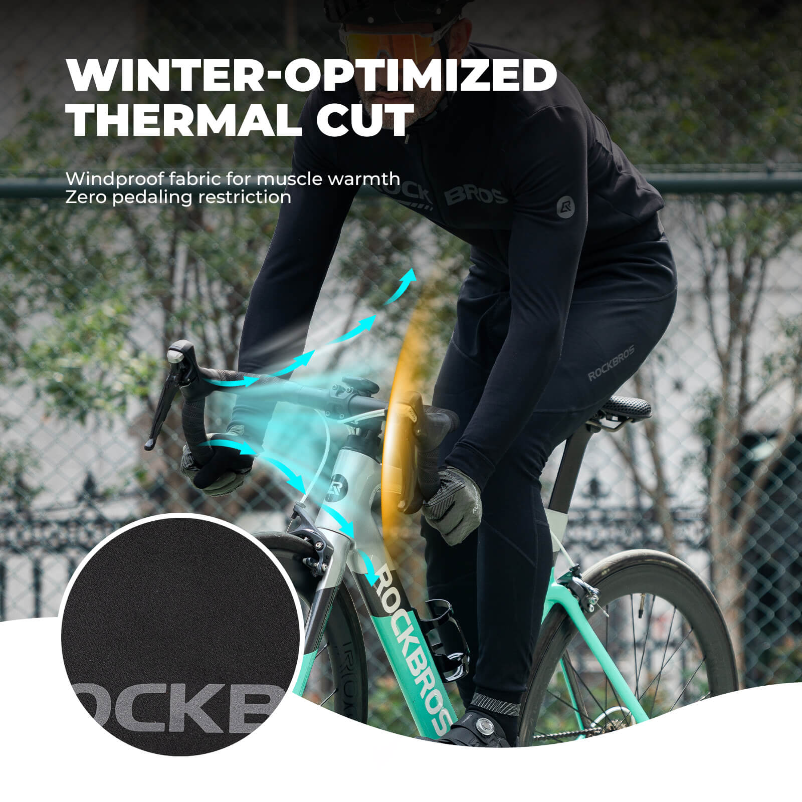 ROCKBROS Men's Winter Cycling Tights with Thermal Fleece and 4D Padded Seat for Cold Weather Riding