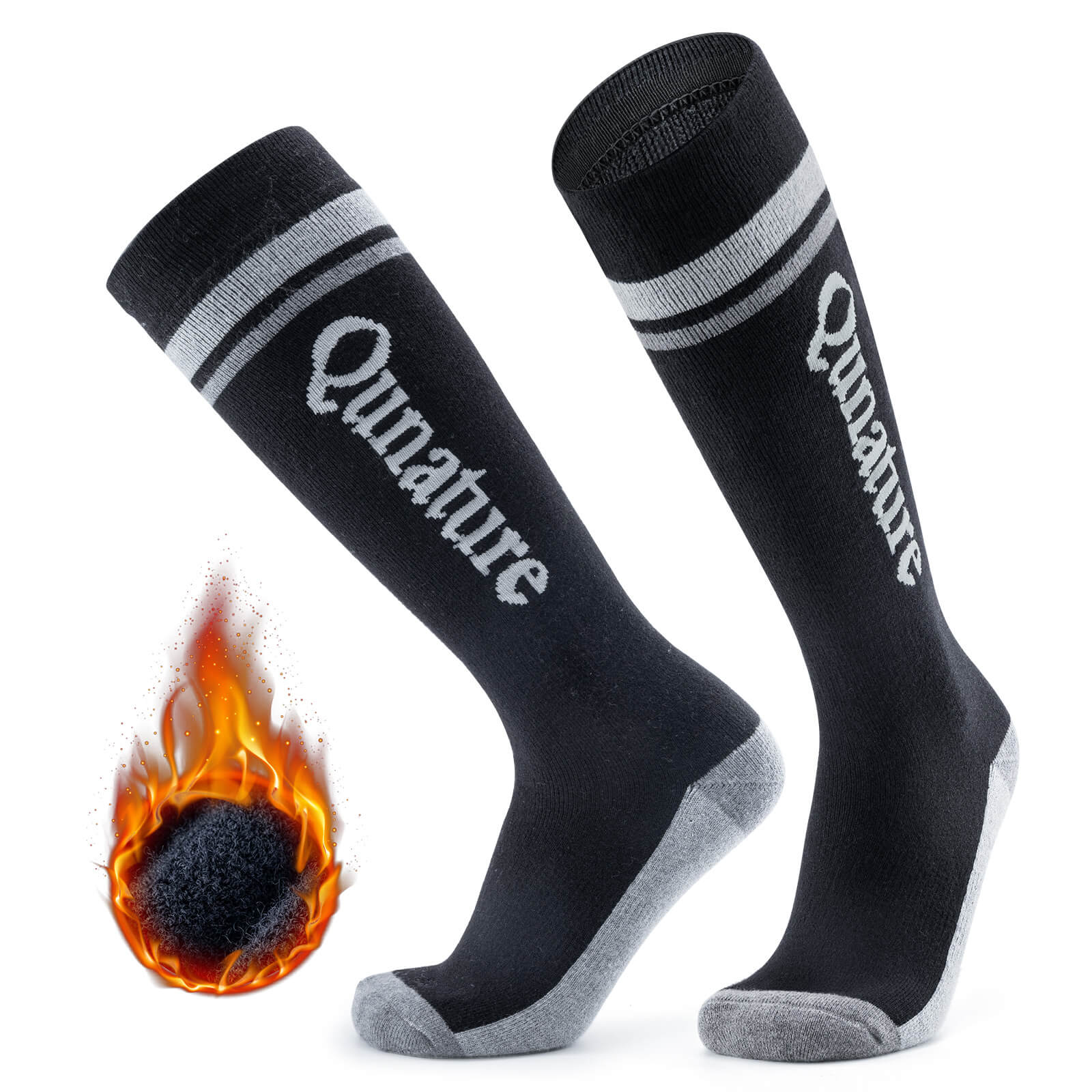 Black ROCKBROS Cushioned Merino Wool Ski Socks - Moisture Wicking Warm Winter Socks
#Color_Black