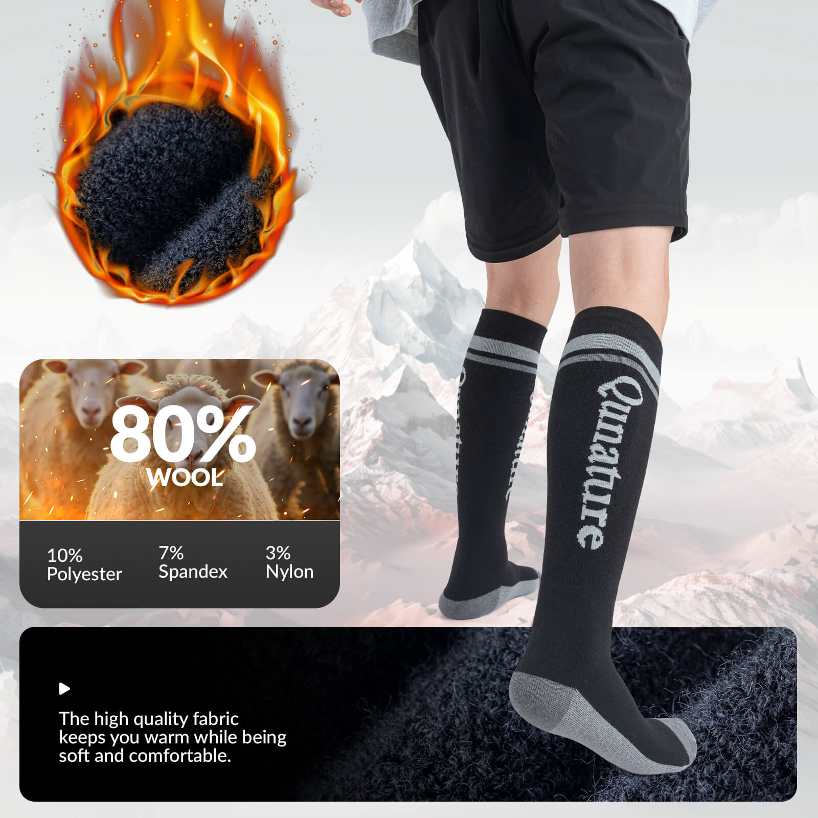 ROCKBROS Merino Wool Ski Socks - Breathable Thermal Snowboard Socks for Men and Women
#Color_Black
