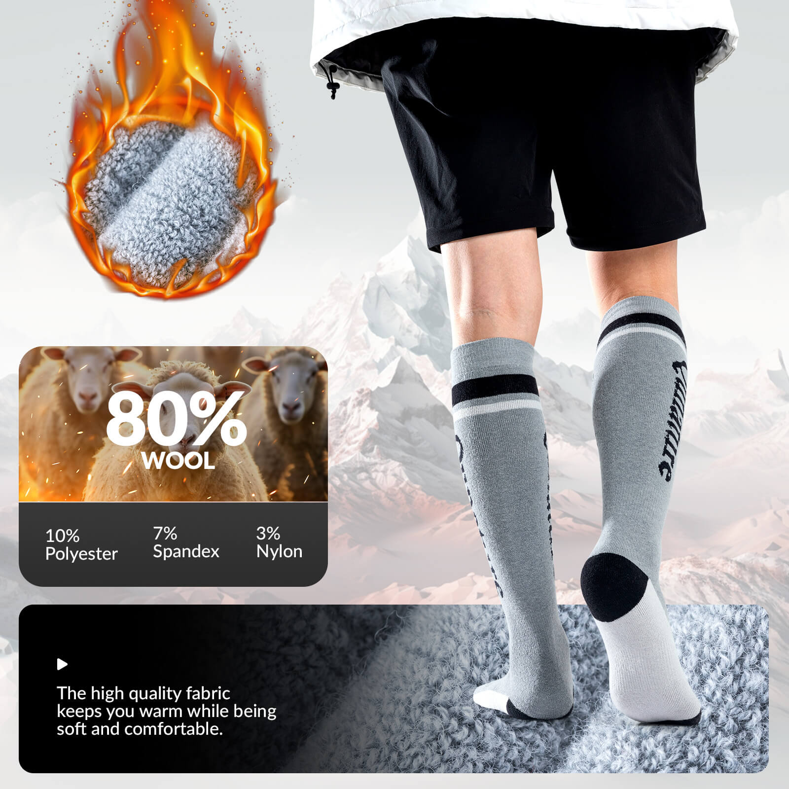 ROCKBROS Merino Wool Ski Socks - Breathable Thermal Snowboard Socks for Men and Women
#Color_Gray