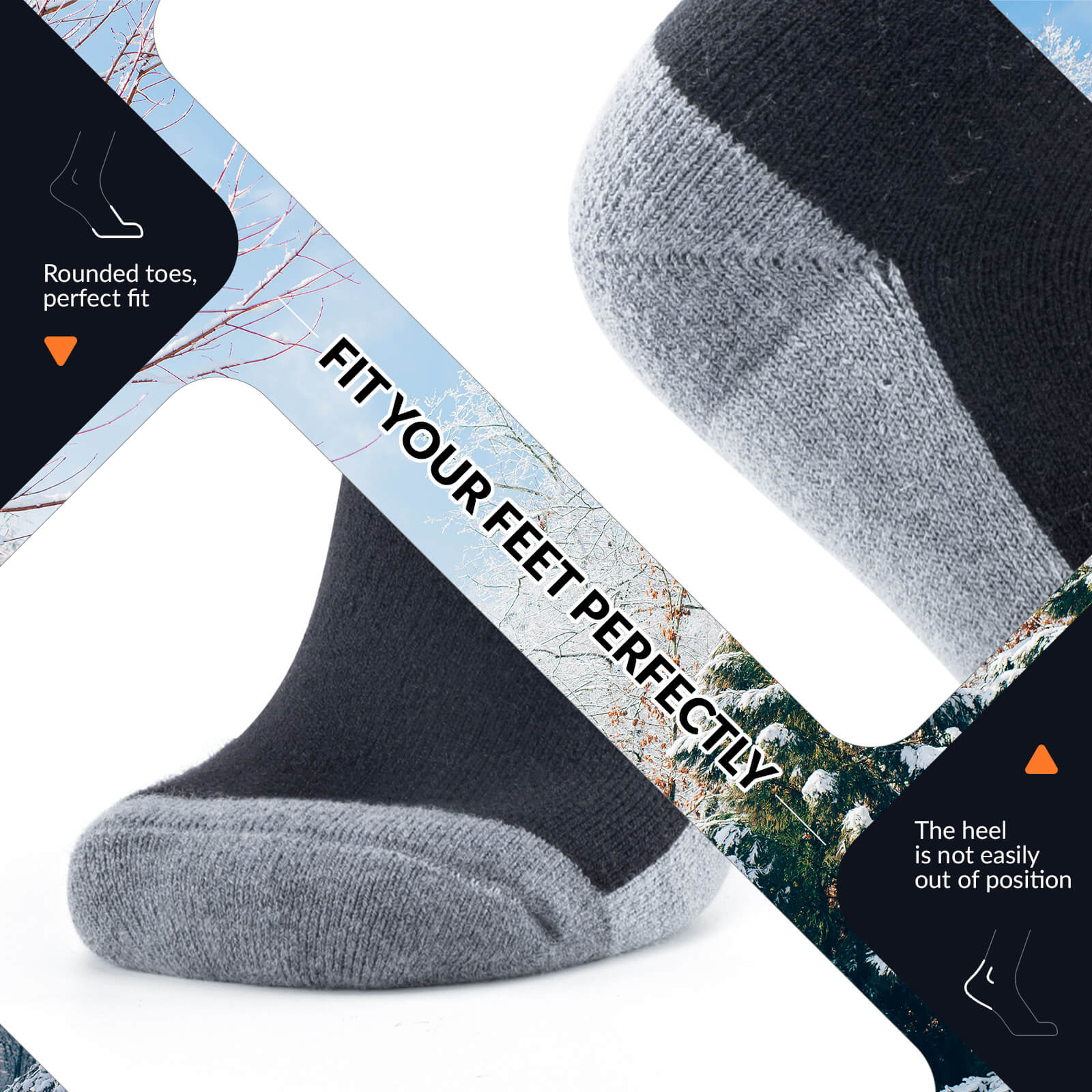 Black ROCKBROS Cushioned Merino Wool Ski Socks - Moisture Wicking Warm Winter Socks
#Color_Black