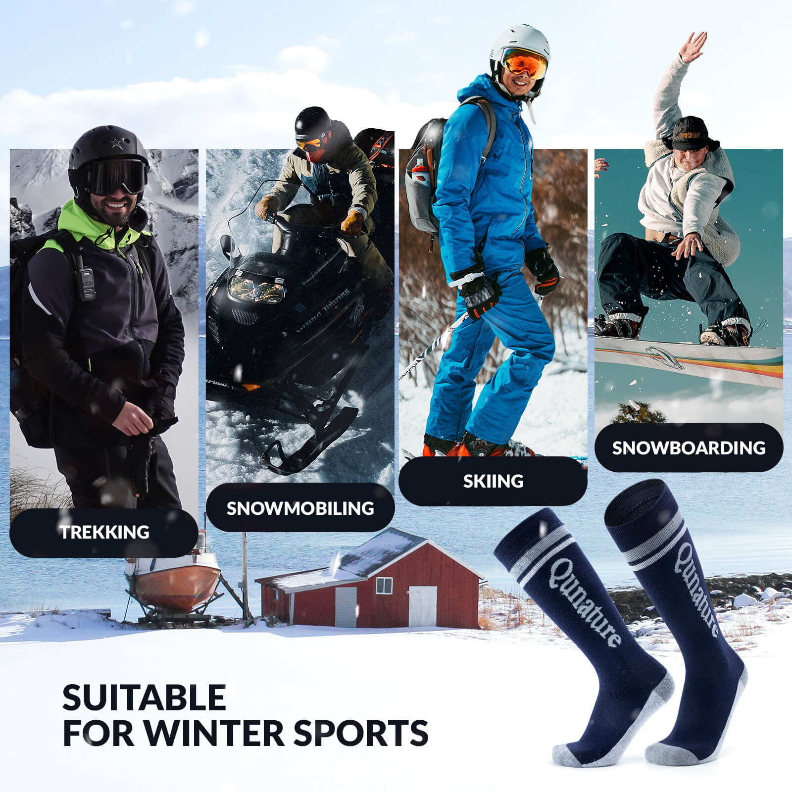 ROCKBROS Merino Wool Ski Socks - Breathable Thermal Snowboard Socks for Men and Women
#Color_Blue