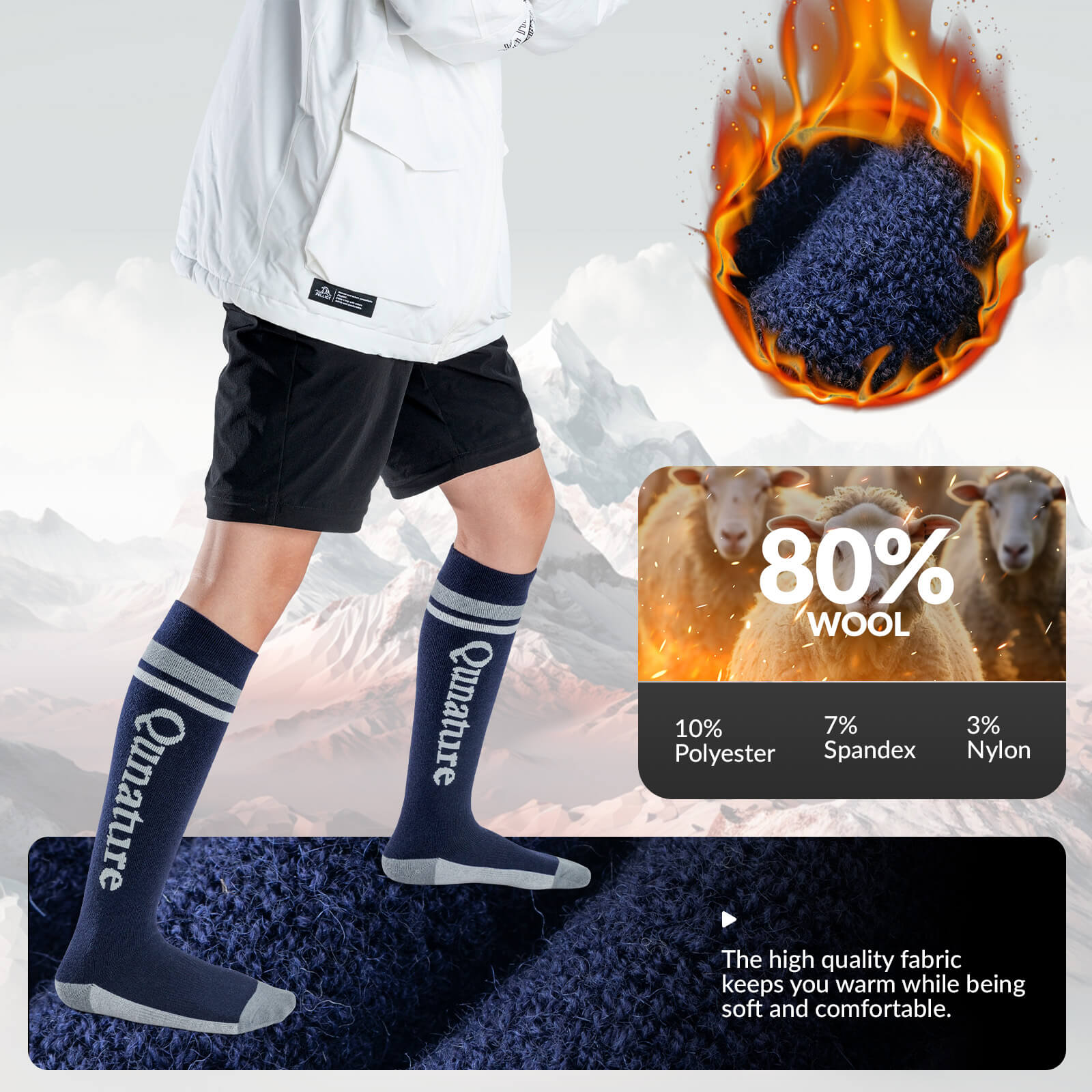 ROCKBROS Merino Wool Ski Socks - Breathable Thermal Snowboard Socks for Men and Women
#Color_Blue