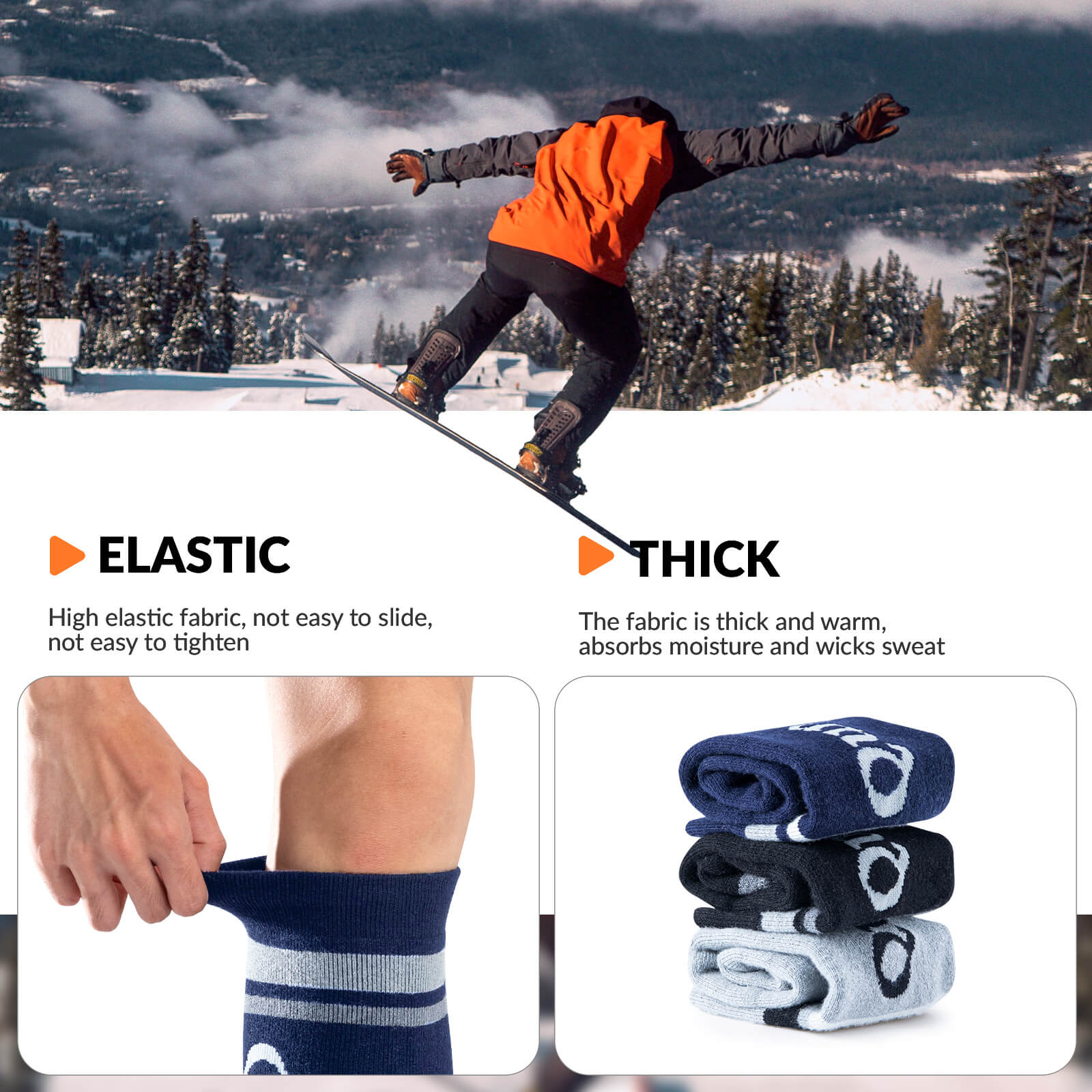 ROCKBROS Merino Wool Ski Socks - Breathable Thermal Snowboard Socks for Men and Women
#Color_Blue