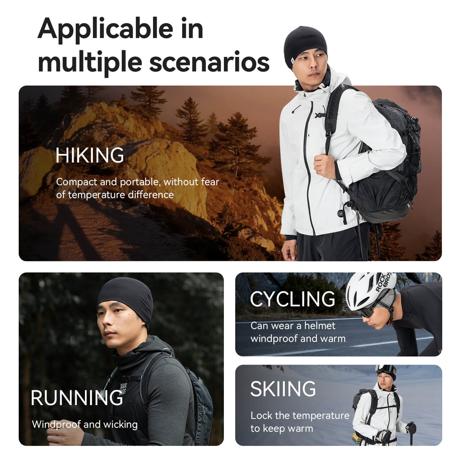 ROCKBROS Merino Wool winter cycling hat used for cycling, running, and outdoor sports in cold weather.