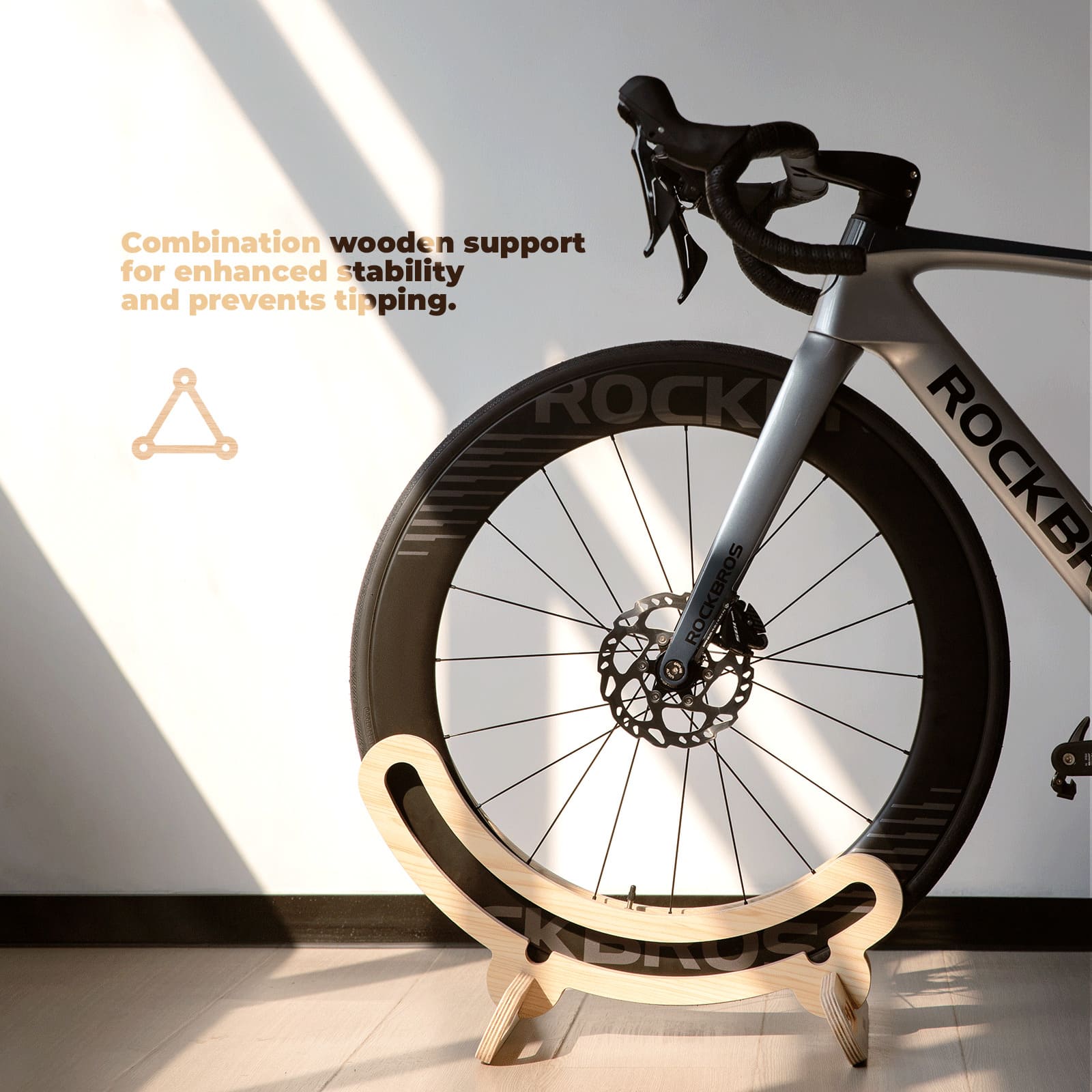 ROCKBROS Wooden Bike Stand with Interlocking Structure for Secure Parking and Home Storage