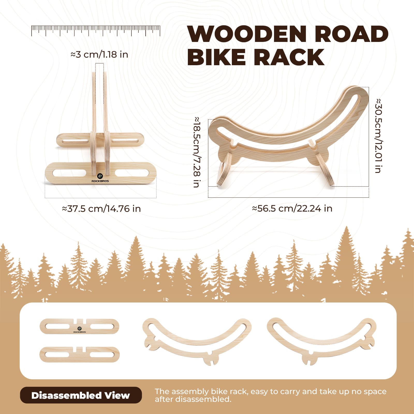 ROCKBROS Wooden Bike Stand with Interlocking Structure for Secure Parking and Home Storage