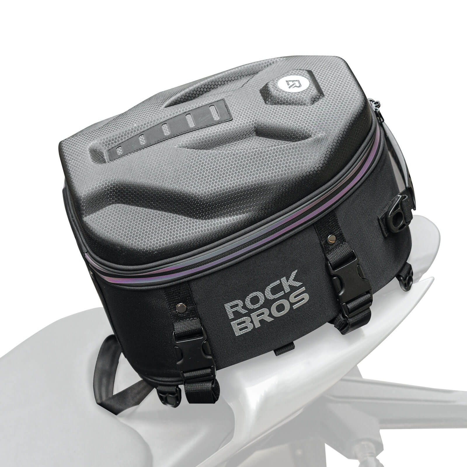 ROCKBROS Motorcycle Hard Shell Tail Bag mounted on rear seat with storage for gear