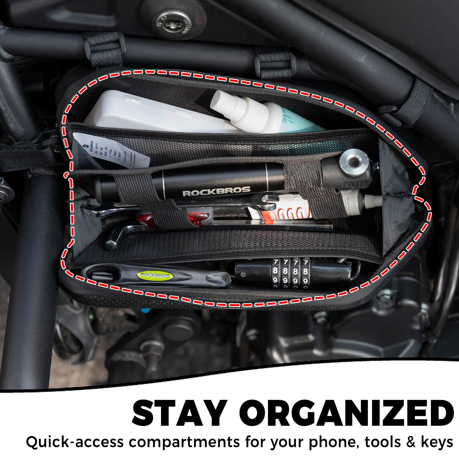 ROCKBROS aerodynamic triangle side bag for motorcycle frame storage
