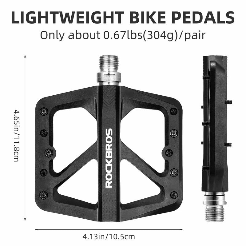 ROCKBROS Mountain Bike Pedals Nylon Composite and Chromium-Molybdenum Steel 9/16" Wide Platform Anti-Skid