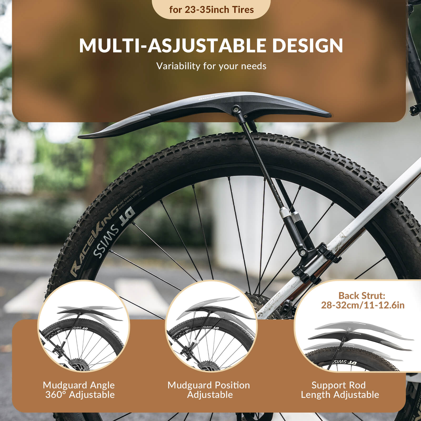 ROCKBROS mountain bike rear mudguard for 26-29 inch MTB, waterproof and stable fender
#Style_Rear