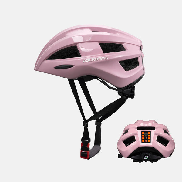 ROCKBROS bike helmet with rear light for safe night riding, breathable and impact-resistant design
#Color_Pink